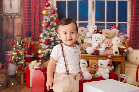 ensaio de natal bebê touca de papai noel brasilia df registrado pela fotógrafa letícia franco casa do papai noel sala arvore guirlanda roupa de papai noel
'