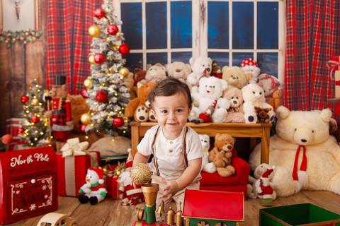 ensaio de natal bebê touca de papai noel brasilia df registrado pela fotógrafa letícia franco casa do papai noel sala arvore guirlanda roupa de papai noel
'