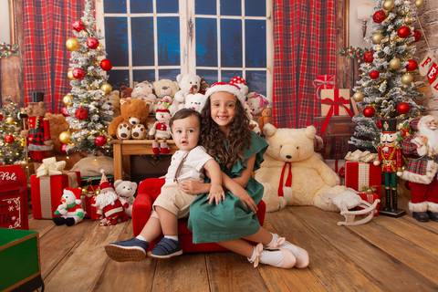 ensaio de natal bebê touca de papai noel brasilia df registrado pela fotógrafa letícia franco casa do papai noel sala arvore guirlanda roupa de papai noel
'