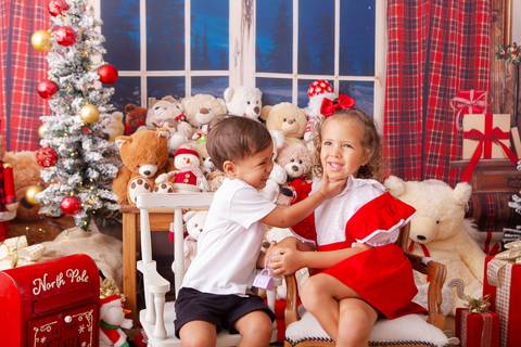 ensaio de natal bebê touca de papai noel brasilia df registrado pela fotógrafa letícia franco casa do papai noel sala arvore guirlanda roupa de papai noel
'