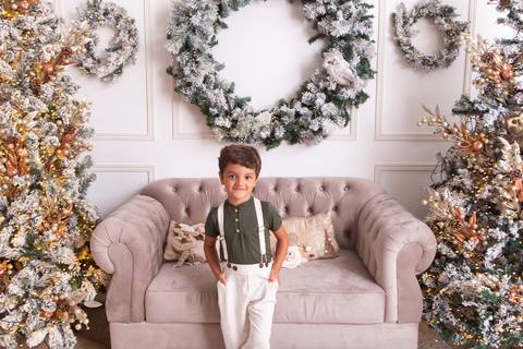 ensaio de natal bebê touca de papai noel brasilia df registrado pela fotógrafa letícia franco casa do papai noel sala arvore guirlanda roupa de papai noel
'