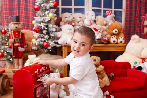 ensaio de natal bebê touca de papai noel brasilia df registrado pela fotógrafa letícia franco casa do papai noel sala arvore guirlanda roupa de papai noel
'