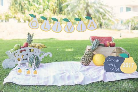 decoração cake smash olivia quitandinha frutas gemeas'