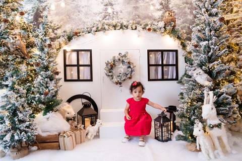 ensaio de natal bebê touca de papai noel brasilia df registrado pela fotógrafa letícia franco papai noel arvore guirlanda pijama carter's carters  trailer neve
'