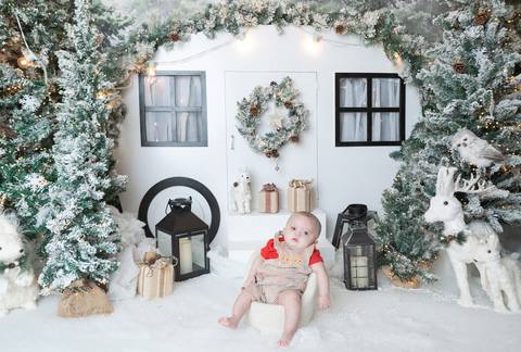 ensaio de natal bebê touca de papai noel brasilia df registrado pela fotógrafa letícia franco papai noel arvore guirlanda pijama carter's carters  trailer neve
'