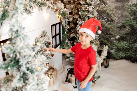 ensaio de natal bebê touca de papai noel brasilia df registrado pela fotógrafa letícia franco papai noel arvore guirlanda pijama carter's carters  trailer neve
'