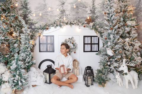 ensaio de natal bebê touca de papai noel brasilia df registrado pela fotógrafa letícia franco papai noel arvore guirlanda pijama carter's carters  trailer neve
'