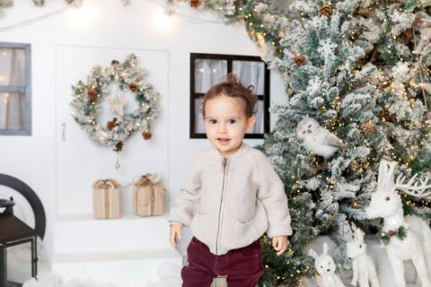 ensaio de natal bebê touca de papai noel brasilia df registrado pela fotógrafa letícia franco papai noel arvore guirlanda pijama carter's carters  trailer neve
'