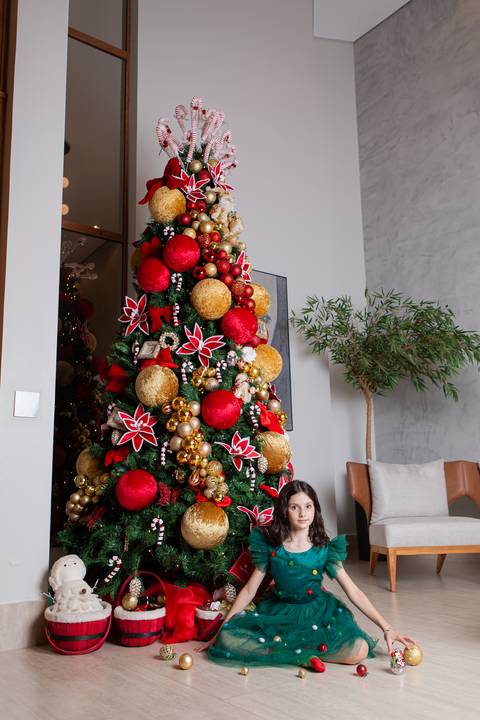 ensaio de natal bebê touca de papai noel brasilia df registrado pela fotógrafa letícia franco papai noel arvore guirlanda ensaio em casa'