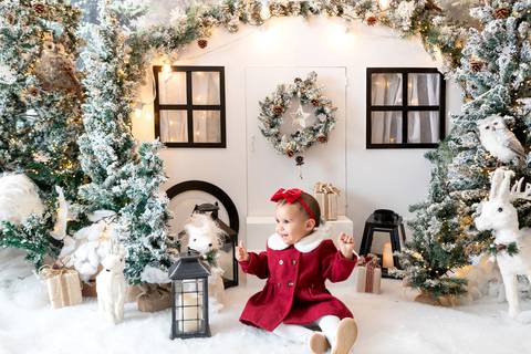 ensaio de natal bebê touca de papai noel brasilia df registrado pela fotógrafa letícia franco papai noel arvore guirlanda pijama carter's carters  trailer neve
'