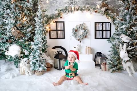 ensaio de natal bebê touca de papai noel brasilia df registrado pela fotógrafa letícia franco papai noel arvore guirlanda pijama carter's carters  trailer neve
'