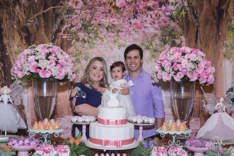 titia madrinha aniversariante bebe titio tio padrinho mesa do bolo decoração festa infantil jardim das fadas'