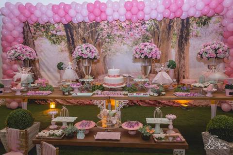 mesa decoração da festa final de festa jardim das fadas festa infantil'