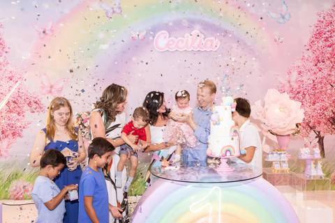 Comemoração de um ano da Cecília em Brasília. Momento festivo e emocionante do parabéns com a família.'