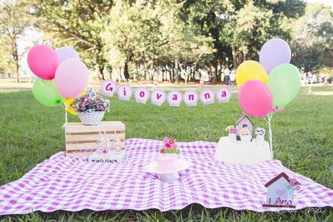 Giovanna smash the cake museu vivo da memoria candanga muito sorriso jardim decoração com balões'