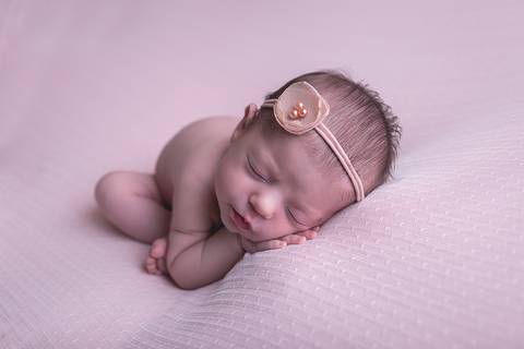 bebe recem nascido newborn book preço valor brasilia df pose womb taco barriguinha barriga pra baixo fundo rosa com branco e headband faixa cabelo flor manta'
