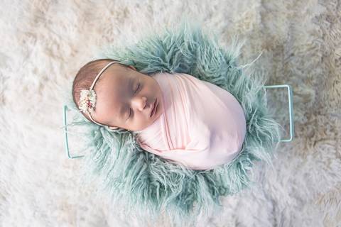 bebe recem nascido newborn book preço valor brasilia df pose barriguinha barriga pra cima prop ferro verde água furos enrolada enrolado wrap pano rosa headband faixa cabelo cabeça flor rosa com verde tapete pelos no chão mohair verde tiffany'