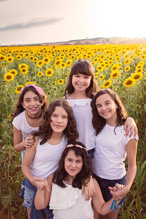 amigas no girassol sorrindo'