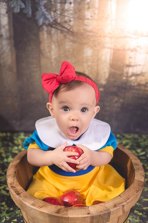 lua nova art e foto leticia amaral franco fotografia book bebe 07 meses ensaio acompanhamento branca de neve floresta maçã assustada'