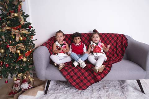 natal christmas baby bebe azul dourado vermelho infantil papai noel santa claus child children criança 5 anos 1 ano 3 anos gêmeas gemeas gêmeos gemeos primos'