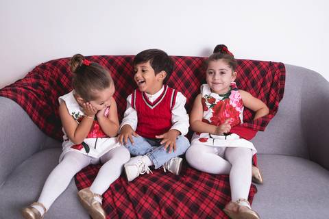 natal christmas baby bebe azul dourado vermelho infantil papai noel santa claus child children criança 5 anos 1 ano 3 anos gêmeas gemeas gêmeos gemeos primos'