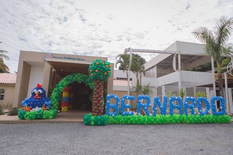 nome e galinha pintadinha de balões na entrada da festa brasília df registrado pela fotógrafa Letícia Leticia Franco em brasília brasilia df'