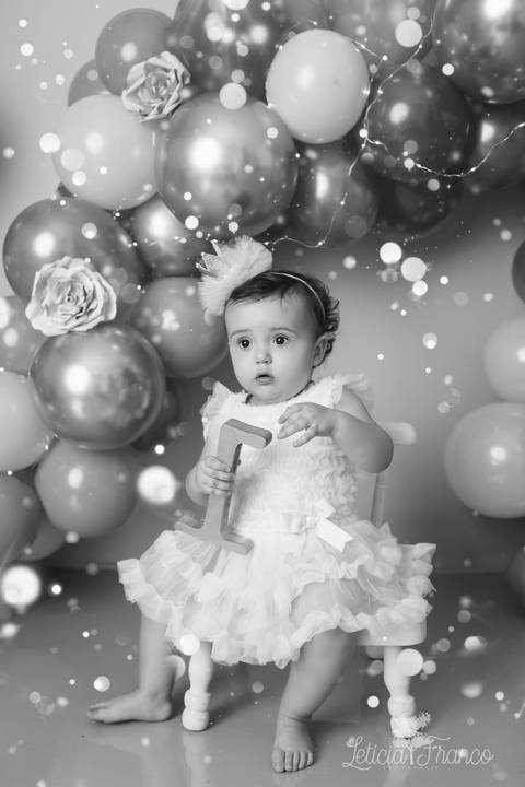 bebê segurando número 1 smash the cake rosa e dourado fotografia primeiro ano com bolo registrado pela fotógrafa Letícia Leticia Franco em brasília brasilia df jardim botânico botanico'