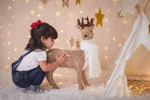 estrelas bebê touca de papai noel 2019 brasilia df registrado pela fotógrafa letícia franco branco familia lara brincando com a rena'
