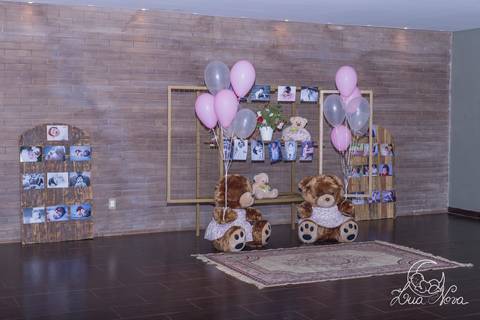 entrada com fotos festa de 1 ano jardim com ursinhas'