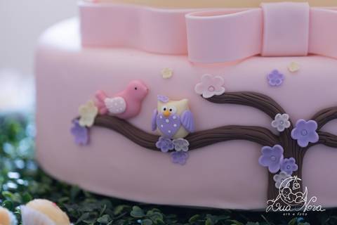 detalhe do bolo de coruja festa infantil brasilia'