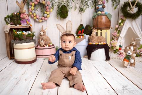 ensaio de páscoa em brasilia leticia franco fotografia df lago sul jardim botanico candy colors coelhos orelha de coelho baby book primeiro ano milestones caio com as orelhas de coelho sentado no chão'