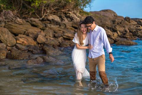 As melhores ideias e inspirações criativas de fotos para ensaio pré wedding na Praia de São Pedro - Guarujá - Litoral SP'