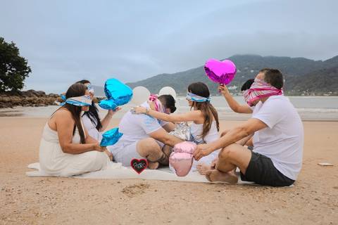 As melhores ideias e inspirações criativas de fotos do Chá Revelação na Praia com a Família'