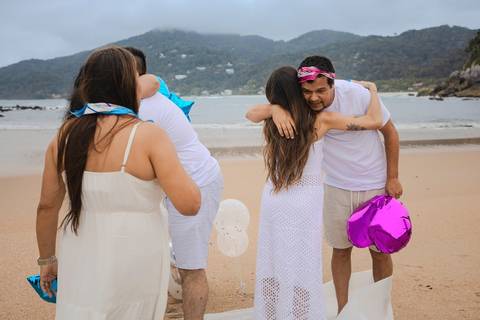 As melhores ideias e inspirações criativas de fotos do Chá Revelação na Praia com a Família'