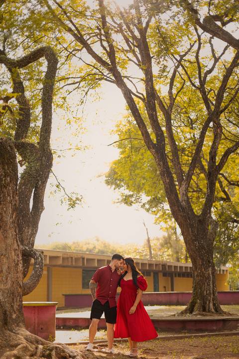 As melhores ideias e inspirações criativas de fotos de ensaio pré casamento registradas por fotógrafos profissionais de eventos da empresa Criativus Foto e Vídeo no Parque Ecológico de Barueri'