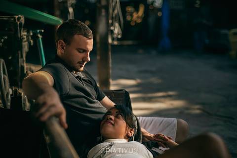 Inspiração e ideias criativas ensaio fotográfico pré casamento de casal Mecânica Green Auto Center'