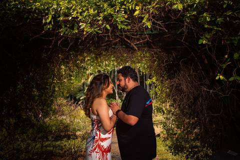 Inspiração e ideias criativas ensaio fotográfico pré casamento pré wedding de casal no Jardim Botânico - SP'