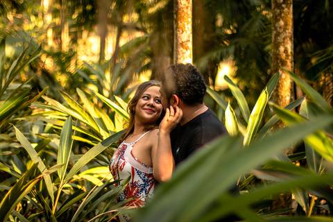 Inspiração e ideias criativas ensaio fotográfico pré casamento pré wedding de casal no Jardim Botânico - SP'