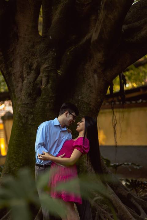 Inspiração e ideias criativas  ensaio fotográfico pré casamento de casal no Parque da Água Branca '