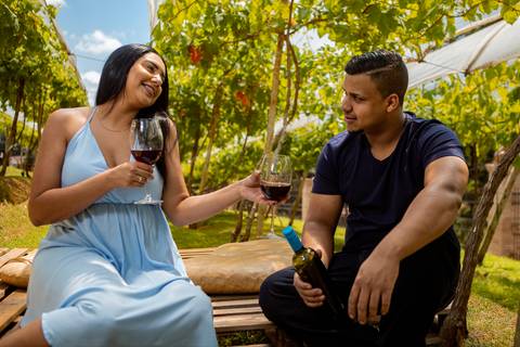 Inspiração e ideias criativas ensaio fotográfico pré casamento pré wedding de casal  canteiro de uva em São Roque - SP'