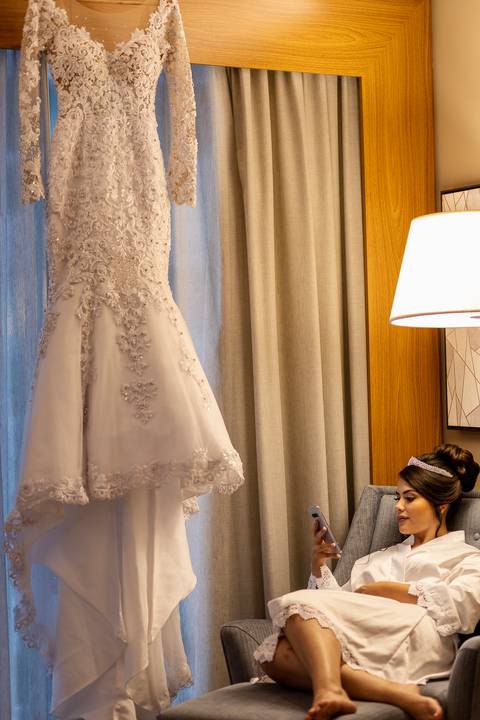 Inspiração e ideias criativas de fotos fotográfico de casamento making of da noiva no Hotel Sheraton Santos'