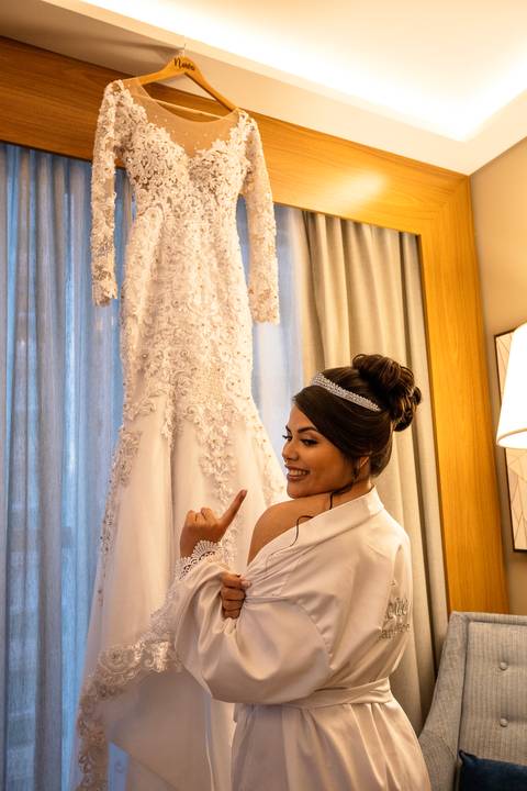 Inspiração e ideias criativas de fotos fotográfico de casamento making of da noiva no Hotel Sheraton Santos'