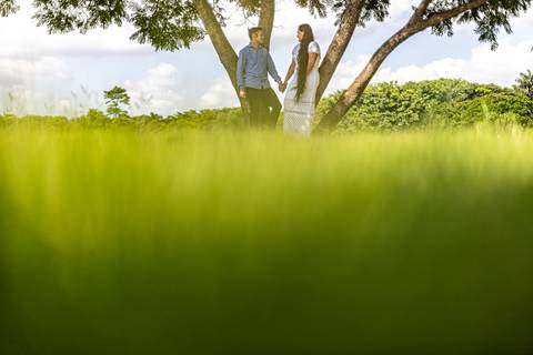 Inspiração e ideias criativas ensaio fotográfico pré casamento pré wedding de casal no Parque Villa Lobos - SP'