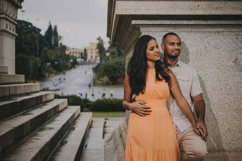 Inspiração e ideias criativas ensaio fotográfico pré casamento pré wedding de casal no Parque da Independência - SP'