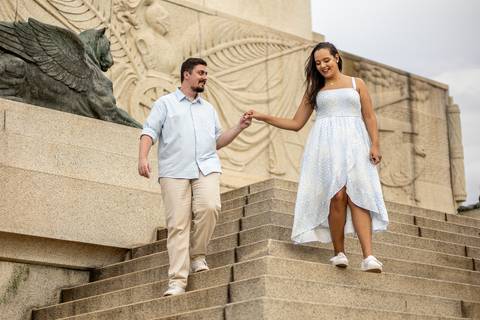 Inspiração e ideias criativas ensaio fotográfico pré casamento pré wedding de casal no Parque da Independência - Ipiranga - SP'