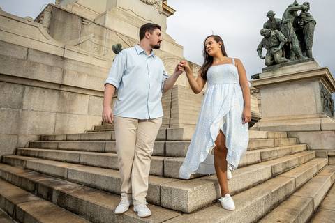 Inspiração e ideias criativas ensaio fotográfico pré casamento pré wedding de casal no Parque da Independência - Ipiranga - SP'