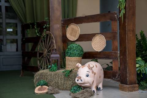 Aniversário infantil no Buffet Leila Malouf, espaço Allegro Kids. Festa de 1 ano do Felipe, tema fazendinha.'