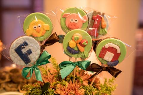 Aniversário infantil no Buffet Leila Malouf, espaço Allegro Kids. Festa de 1 ano do Felipe, tema fazendinha.'