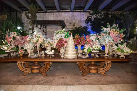 Mesa do Bolo Casamento na Mansão Arabesque SP'