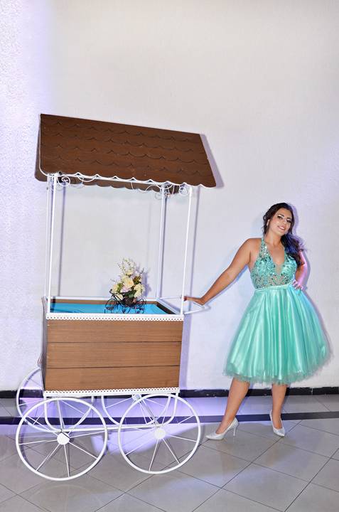 Fotografia da Debutante No Carrinho de Flores em SP Feita por Priscila Felix Fotógrafa de Casamentos, Ensaios e Família'
